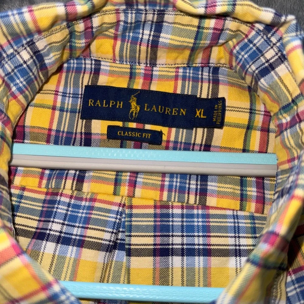 Polo Ralph Lauren Button Down Shirt Mens XL Yellow Plaid Classic Fit Long Sleeve